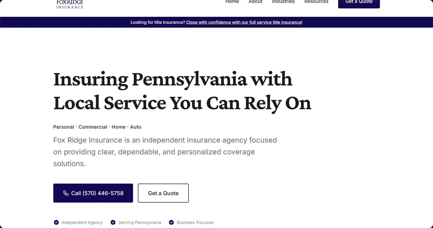 Fox Ridge Insurance — Independent Agency Landing Page